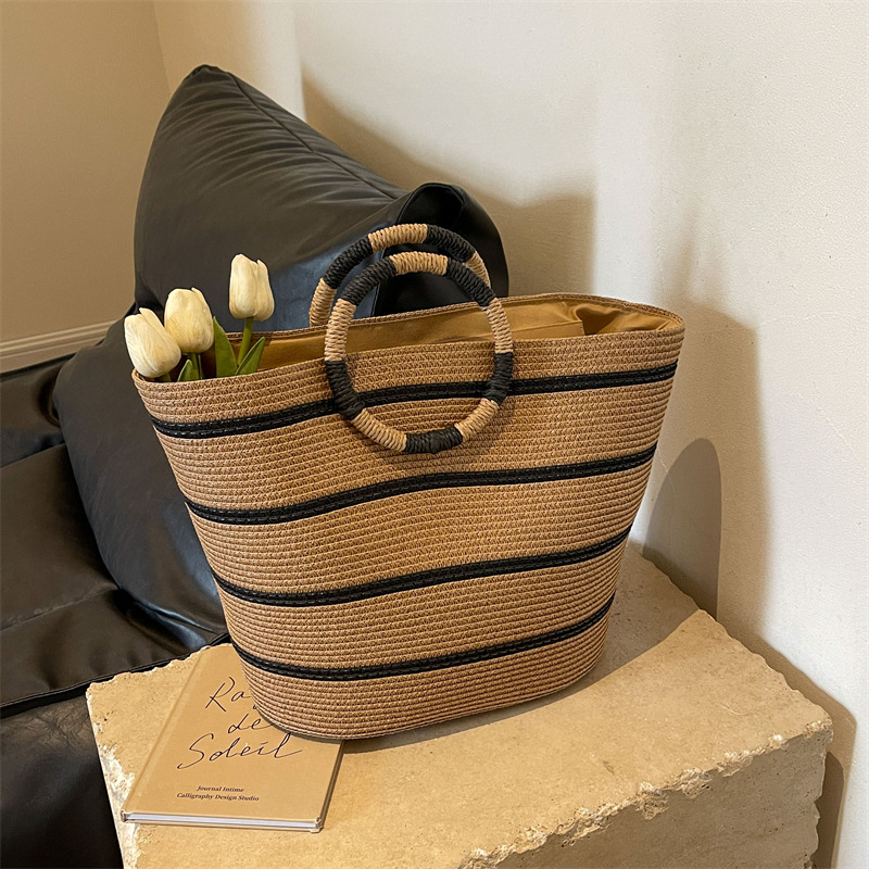 striped Tote grass woven bag s - Edc Carry Bag บทวิจารณ์และราคา